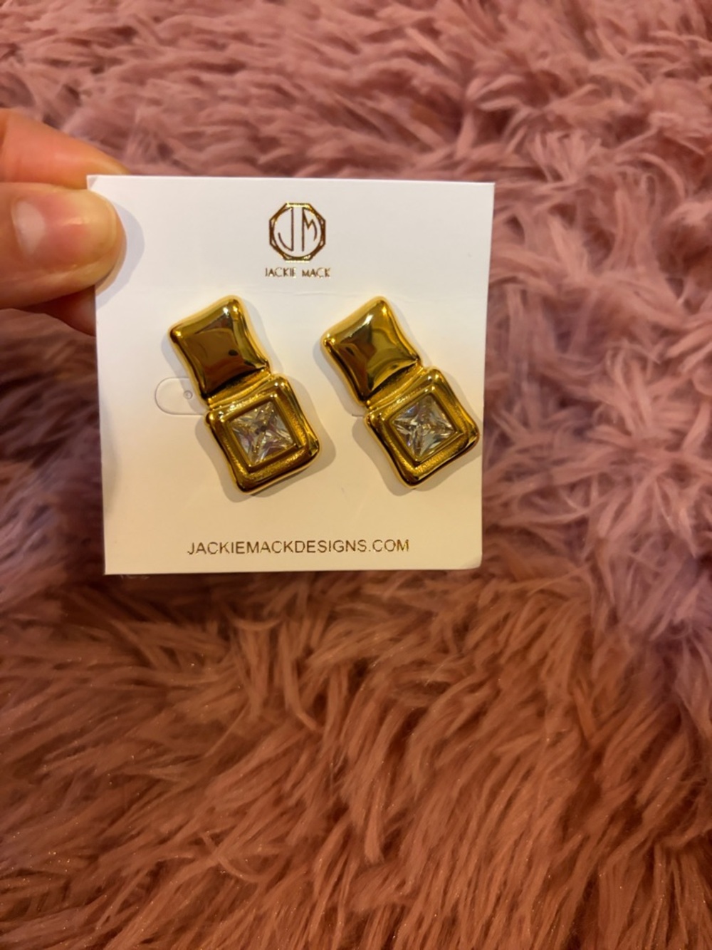 Anthropologie Gold Tone Square Crystal Drop Earrings